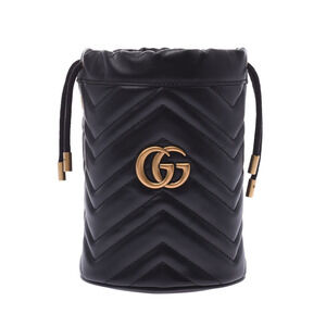 GUCCI GG Marmont Baguette Bag Black Leather Shoulder